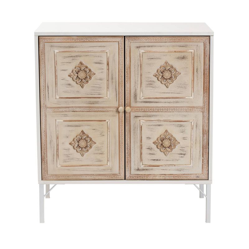 Favian Two-Tone Wood and Metal 2 Door Sideboard Dining Cabinet White/Weathered Brown - Baxton Studio, 3 of 13