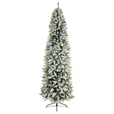 Nearly Natural 8-ft Slim Flocked Montreal Fir Artificial Christmas Tree