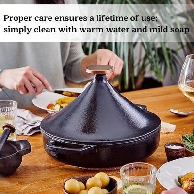 Alva Nori 11-Inch Black Enameled Cast Iron Tagine Pot