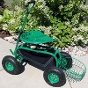 Sunnydaze Outdoor Lawn and Garden Heavy-Duty Steel Rolling Gardening Cart with Extendable Steer Handle, Swivel Chair, Tool Tray, and Basket - image 4 of 4