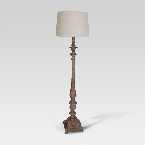 Turned Wood Double Socket Floor Lamp Natural Wood Threshold