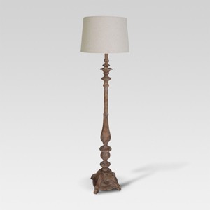 Turned Wood Double Socket Floor Lamp Natural Wood - (Lamp Only) Threshold