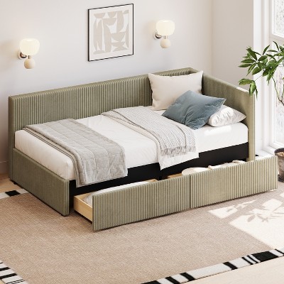 Twin Size Corduroy Upholstered Daybed with Two Storage Drawers and Vertical Striped Design 4S - ModernLuxe
