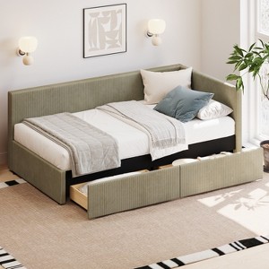 Twin Size Corduroy Upholstered Daybed with Two Storage Drawers and Vertical Striped Design 4S - ModernLuxe - 1 of 4