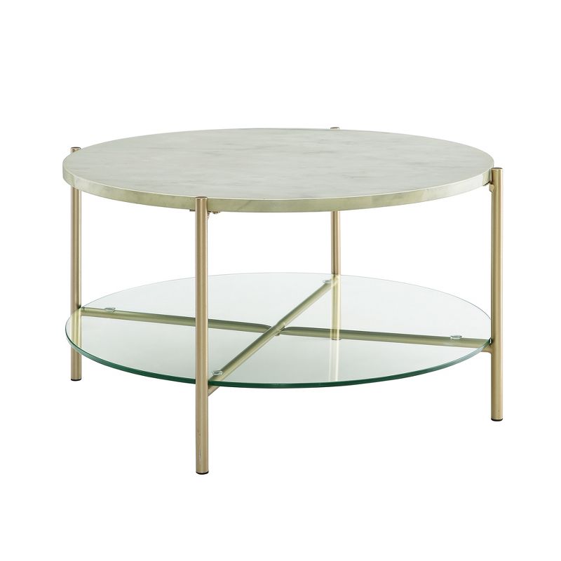 Modern Glam Faux Marble Round Coffee Table White/Gold - Saracina Home, 4 of 7