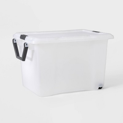 HMS Mfg 128QT Latching Wheeled Storage Bin Clear