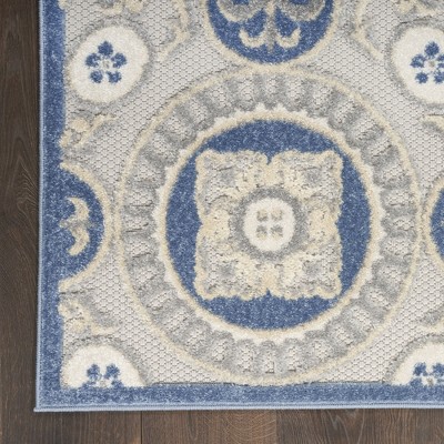 Elegance Blue/Grey Spanish Tile Pattern Outdoor Rug 32"x4"