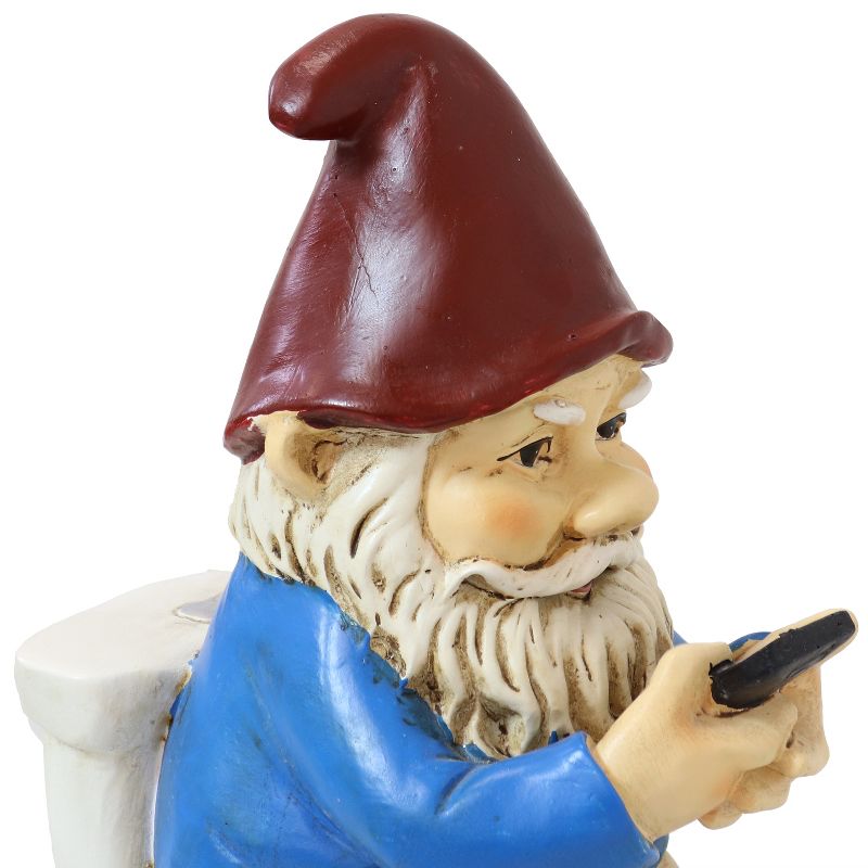 Sunnydaze 9.5-Inch Cody the Garden Gnome on the Throne Reading His Phone Sculpture - Funny Lawn Decoration - Blue, 5 of 10