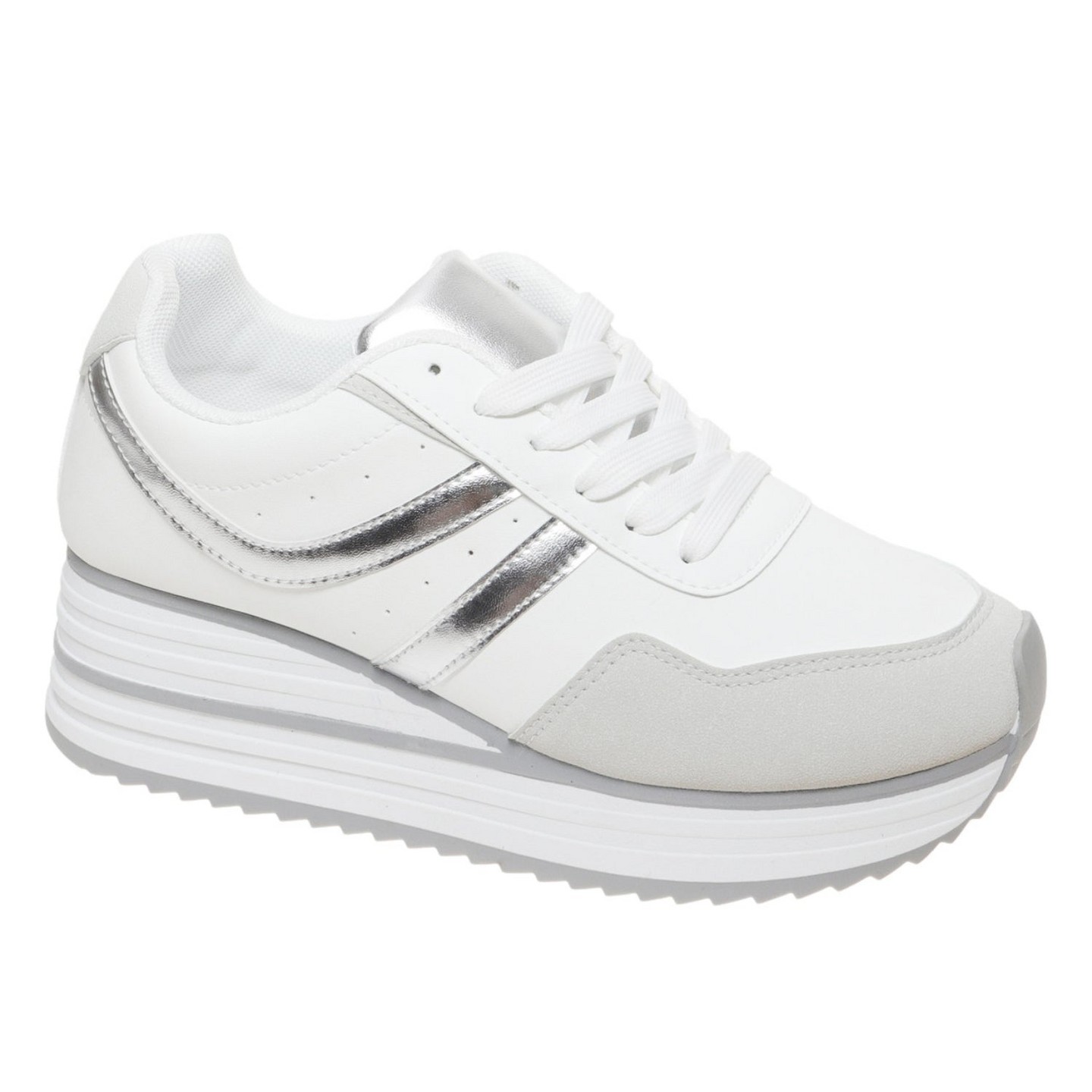Женские кроссовки Outwoods Brenna-2 White Platform Fashion Sneaker, Silver Combo, цвет: Белый — фото 1