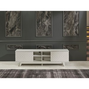 67" Engineered Wood Mid Century Modern TV Stand with 2 Door Cabinet and 4 Cubby Hole Shelves for Living Room - 1 of 4