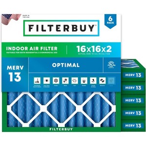 Filterbuy 16x16x2 Air Filter (6-Pack), Pleated MERV 13 Health Defense Replacement HVAC AC Furnace Filters (Actual Size: 15.50 x 15.50 x 1.75) - 1 of 4