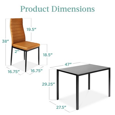 Modern Black Glass Square Dining Table Set with 4 Faux Leather Chairs