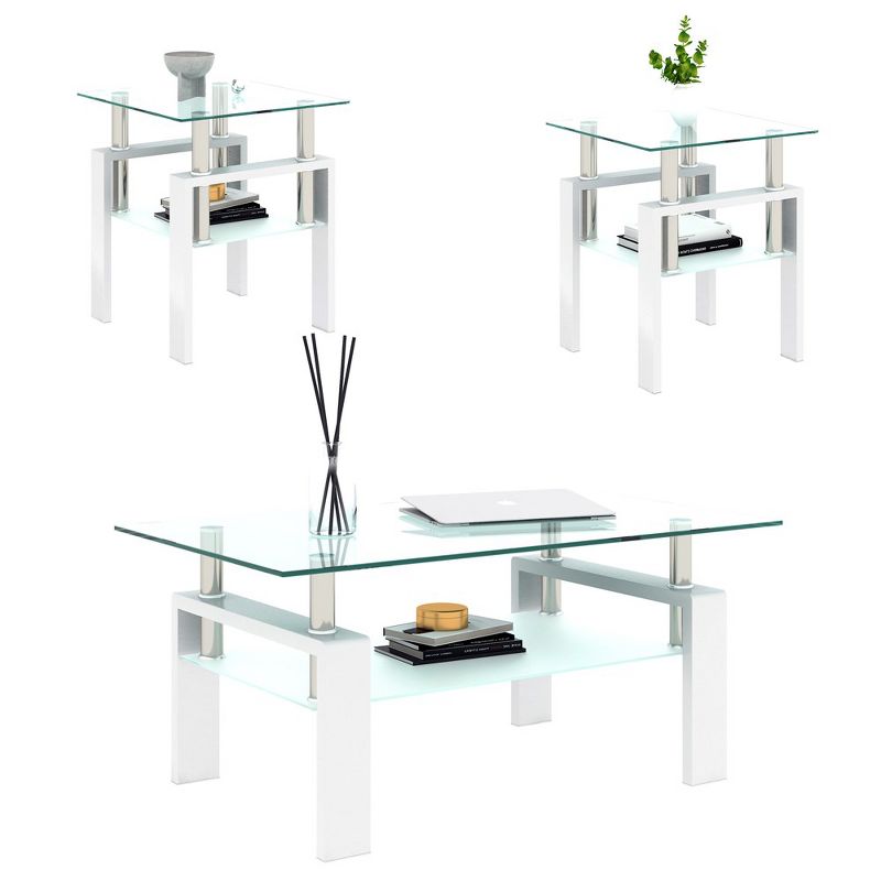 Glass Coffee Table,Tempered Glass Top Modern Minimalist Square Side Center Tables, 2 of 4