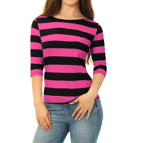 Allegra K Women's Half Sleeves Scoop Neck Fitted Layering Soft T-shirt Hot  Pink Medium : Target