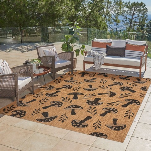 Gertmenian Paseo Rika Modern Whimsical Mushroom Brown Black Flatweave ...