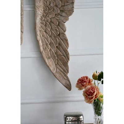 Natural Wood Angel Wings Wall Mounted Figurine Set