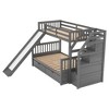 Multifunctional Twin Over Full Bunk Bed With Storage Drawers Staircase Slide Guardrail Space-Saving Dormitory Furniture Twin Over Twin Bunk Bed - 2 of 4