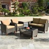 Costway 4PCS Patio Rattan Furniture Set Solid Wood Leg Cushioned Sofa Garden Lawn - 3 of 4
