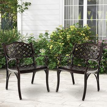 Costway 2/4 PCS Cast Aluminum Patio Chairs Set of 2 All Weather Outdoor Dining Chairs with Armrests Bronze