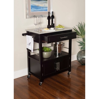 Black Granite Top Kitchen Cart with Storage and Wheels