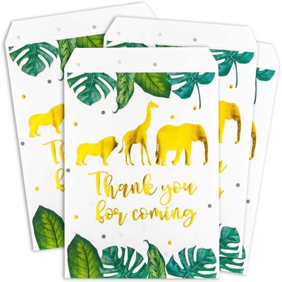 Blue Panda 100 Pack Safari Birthday Thank you Goodie Bags, Paper Cookie Sleeve Party Favor Bags for Jungle Baby Shower, Kids Birthday, 7x5.2 in