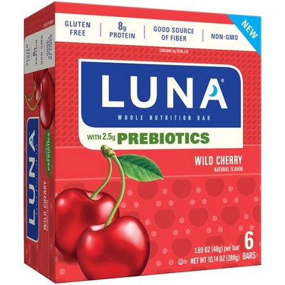 LUNA Bar with Prebiotics - Wild Cherry - Gluten Free Snack Bars - 10.14oz/6pk