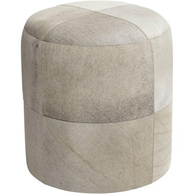 Gray Handmade Cowhide Patchwork Pouf Ottoman 16" x 16" x 16"