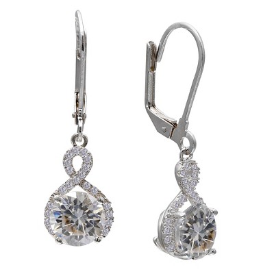Women's Drop Infinity Earrings with Clear Cubic Zirconias in Sterling Silver - Clear (1.25")
