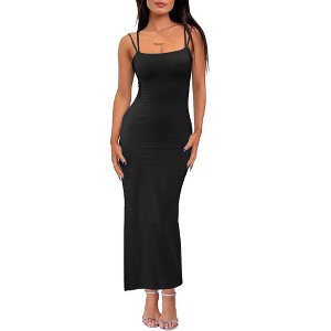 INSPIRE CHIC Women's Elastic Spaghetti Strap Side Slit Party Club Maxi Bodycon Dress - 1 of 4