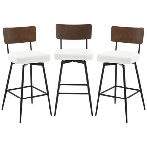 Bekrvio 29" Counter Height Swivel Bar Stools Set of 2/3 - Upholstered Faux Leather, Wood Backs & Metal Legs, Counter Stools for Kitchen Island - 1 of 4
