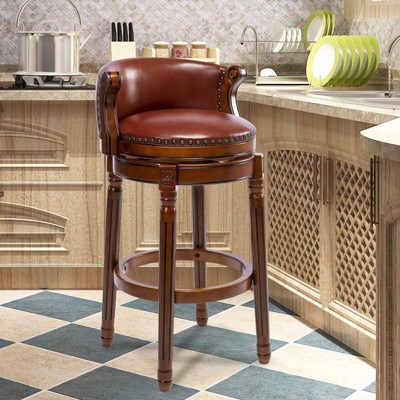 NicBex Seat Height 29.5 Inch Swivel Bar Stools,Cow top Leather Wooden Counter Height Bar Chair with Backs for Home Kitchen Counter,Brown