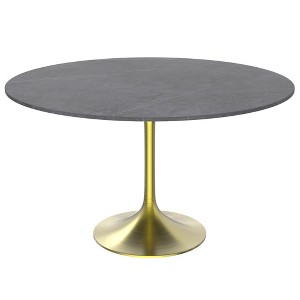 LeisureMod Verve 48" Round Dining Table, Modern Stone Top Dining Table with Brushed Gold Stainless Steel Pedestal Table Base - 1 of 4