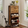 KTMBDW Rustic Shoe Cabinet with Flip Drawers, Narrow Shoe Cabinet with Metal Legs & Handles for Entryway, Hallway, Organizer - 2 of 4