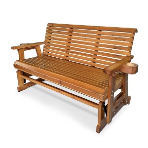 Fortune Candy 3 Person Wooden Patio Glider with Cup Holders, Black - 1 of 4