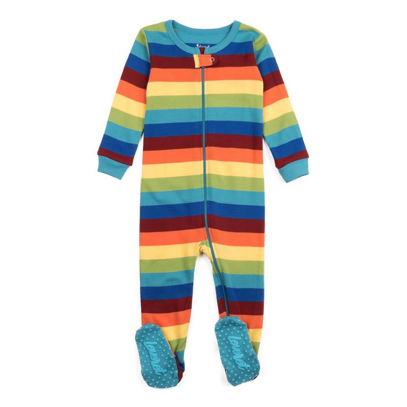 Leveret Kids Footed Boys Striped Cotton Pajamas, 2 of 10