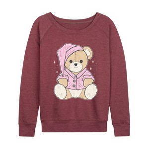 Women's - Instant Message - Teddy Bear In PJs Lightweight French Terry Wide Neck Long Sleeve Graphic Shirt - 1 of 4
