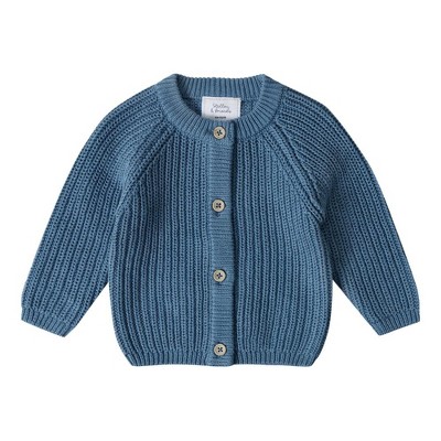 Image of Stellou & Friends 100% Cotton Chunky Ribbed Knitted Cardigan for and Baby Boys & Girls - 0-3 Months / Ocean Blue