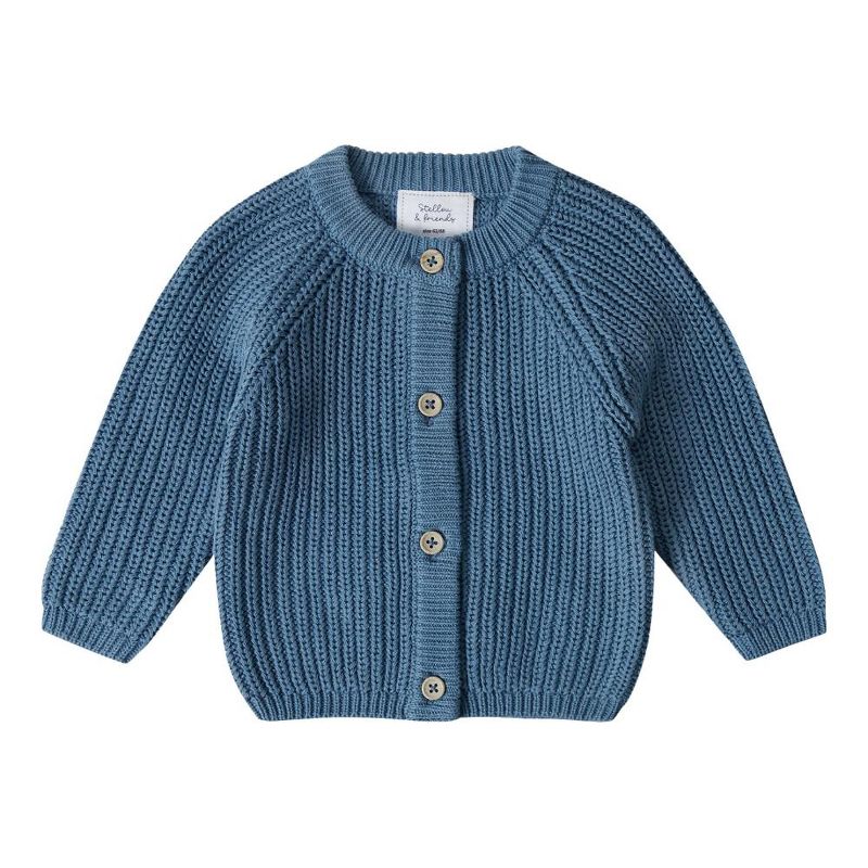 Stellou & Friends 100% Cotton Chunky Ribbed Knitted Cardigan for Boys & Girls Ages 0-6 Years, 1 of 4