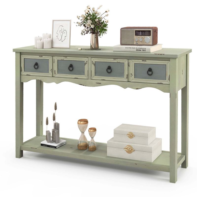 Costway Farmhouse Console Table 48'' Entryway Table with 2 Drawers & Open Storage Shelf, 1 of 11