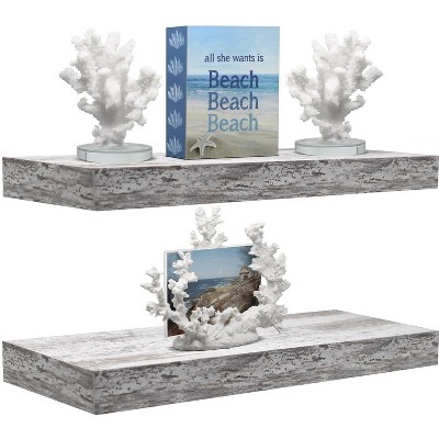Beige Rustic Wood Floating Wall Shelves, 17.6 Inch, 2 Pack