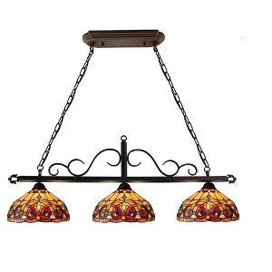 Chloe Lighting Serenity Victorian Tiffany-Style Dark Bronze 3 Light Island Pendant 45" Wide - 1 of 4