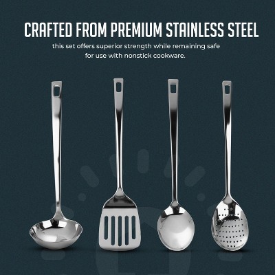 Luminuxe Stainless Steel Kitchen Utensil Set with Holder, 5-Piece Heat Resistant Kitchen Tools Set, Includes Ladle, Skimmer & Serving Spoon, Nonstick Cookware — фото 2