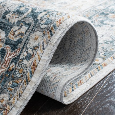 Ivory and Light Blue Hand-Knotted Wool Area Rug