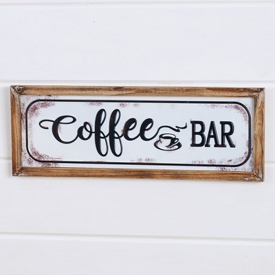 Lakeside Enamel Look 22" Wall Hanging Plaque with Coffee Bar Sentiment Text