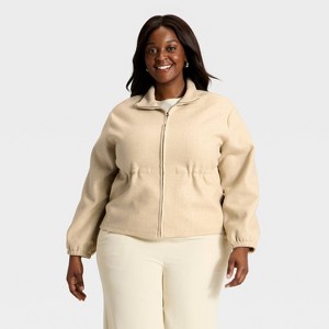 Women's Brushed Cinched Waist Zipped Jacket - A New Day™ - 1 of 3