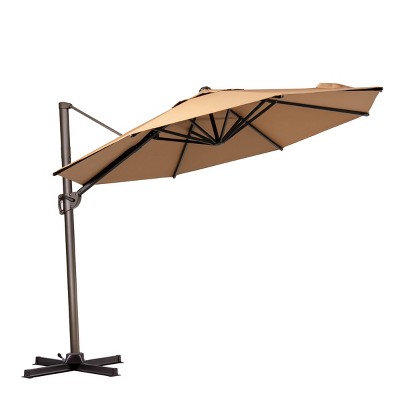 Pellebant 10ft Round Patio Offset Cantilever Umbrella Outdoor Hanging Umbrella with Cross Base