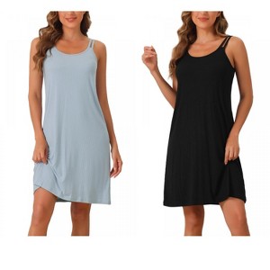 INSPIRE CHIC Women's 2 Pcs Sleeveless A-Line Sleepdress Dual-Strap Knee-Length Cami Nightgowns - 1 of 4