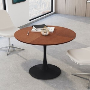 Round Dining Table with Printed Wood Grain Table Top,Metal Base Pedestal Kitchen Table for 4-6 Person for Kitchen Small Space-Maison Boucle - 1 of 4