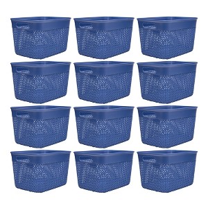 Life Story 16 Quart Lightweight Heavy Duty Woven Trendy Storage Organizer Holder Bin Basket w/ Built In Handles for Household Storage, Blue (12 Pack) - 1 of 4