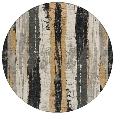 Taupe And Gold Striped Washable Indoor Outdoor Area Rug